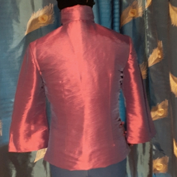 Iridescent Purple Mandarin Collar Silk Jacket - Picture 2 of 5